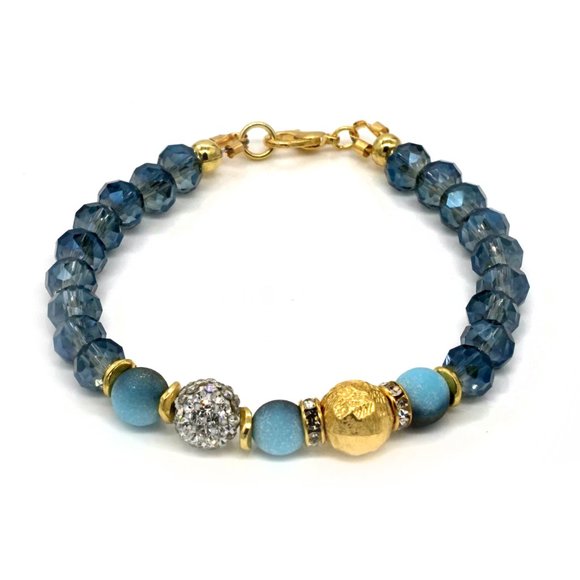 Bracelets with blue crystals and gold beads. Lobster clasp. - Picture 3 of 3